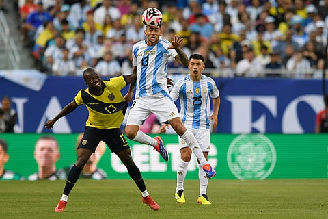 Cristian Romero and Enner Valencia battles for the ball